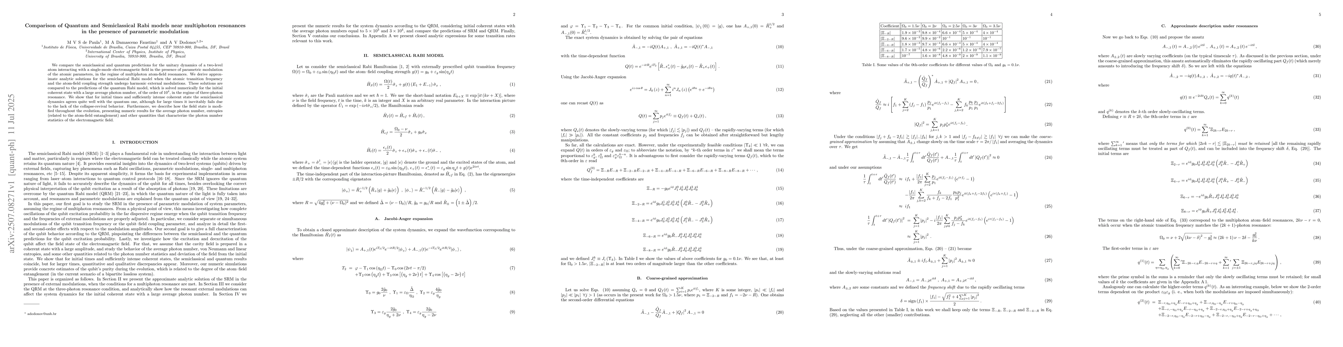 Thumbnail for Comparison of Quantum and Semiclassical Rabi models near multiphoton
  resonances in the presence of parametric modulation