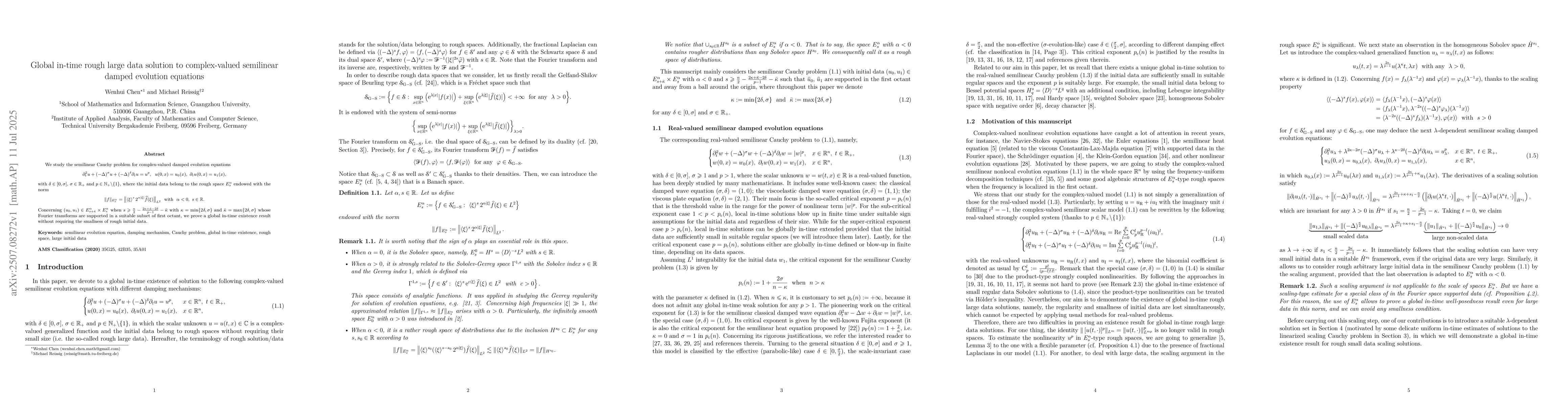 Thumbnail for Global in-time rough large data solution to complex-valued semilinear
  damped evolution equations