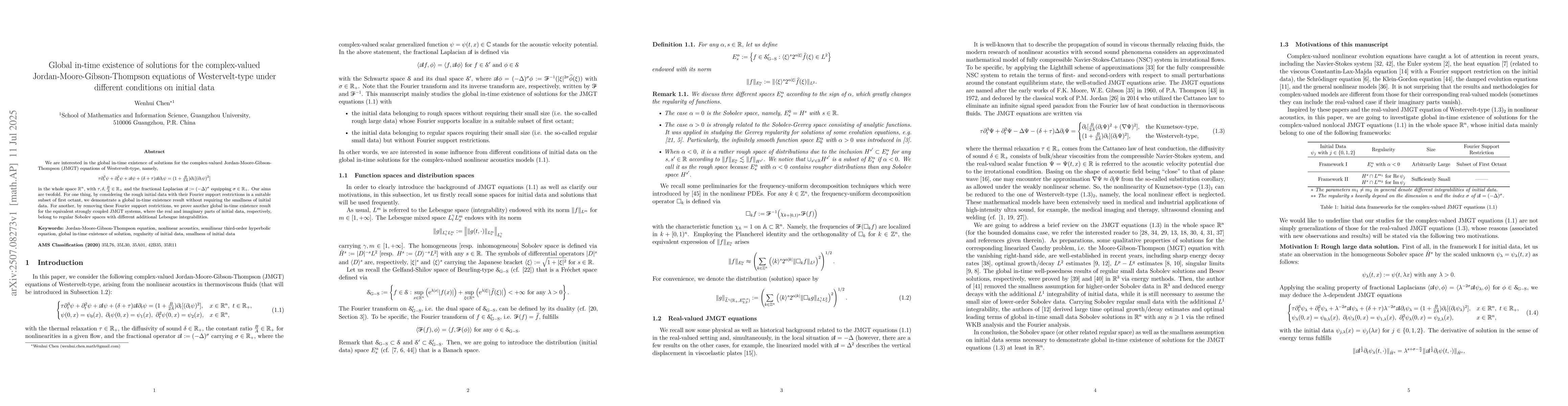 Thumbnail for Global in-time existence of solutions for the complex-valued
  Jordan-Moore-Gibson-Thompson equations of Westervelt-type under different
  conditions on initial data