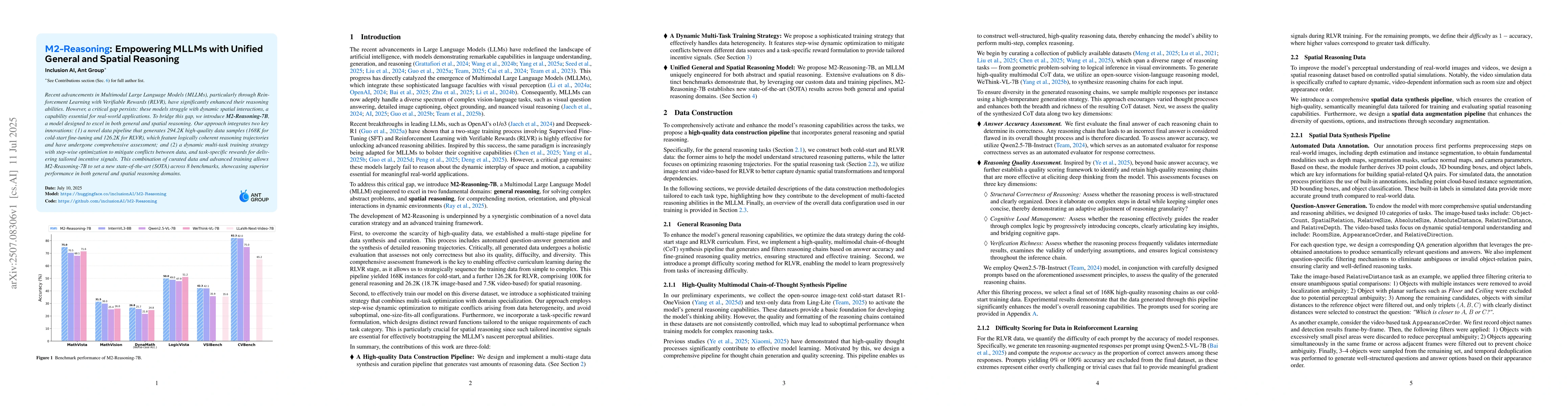 Thumbnail for M2-Reasoning: Empowering MLLMs with Unified General and Spatial
  Reasoning