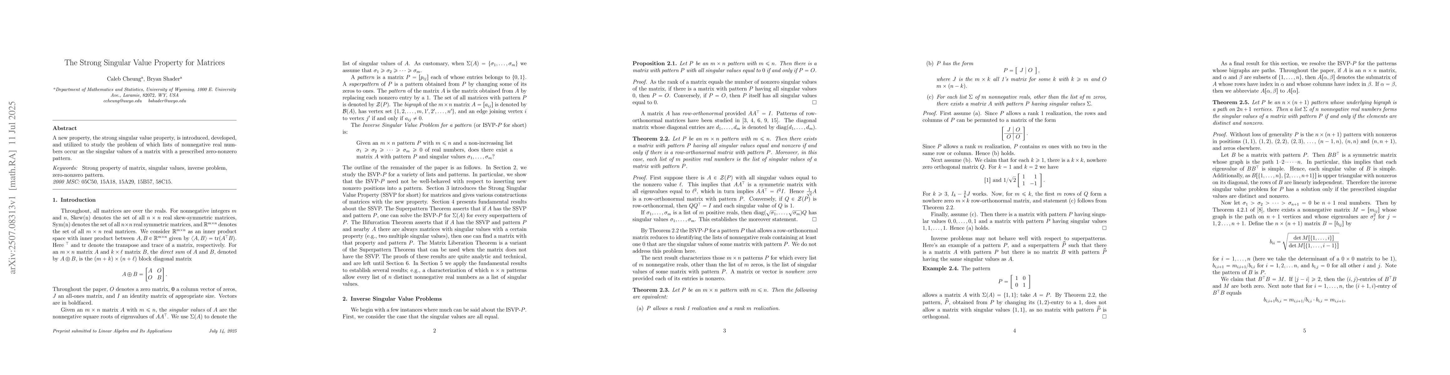 Thumbnail for The Strong Singular Value Property for Matrices
