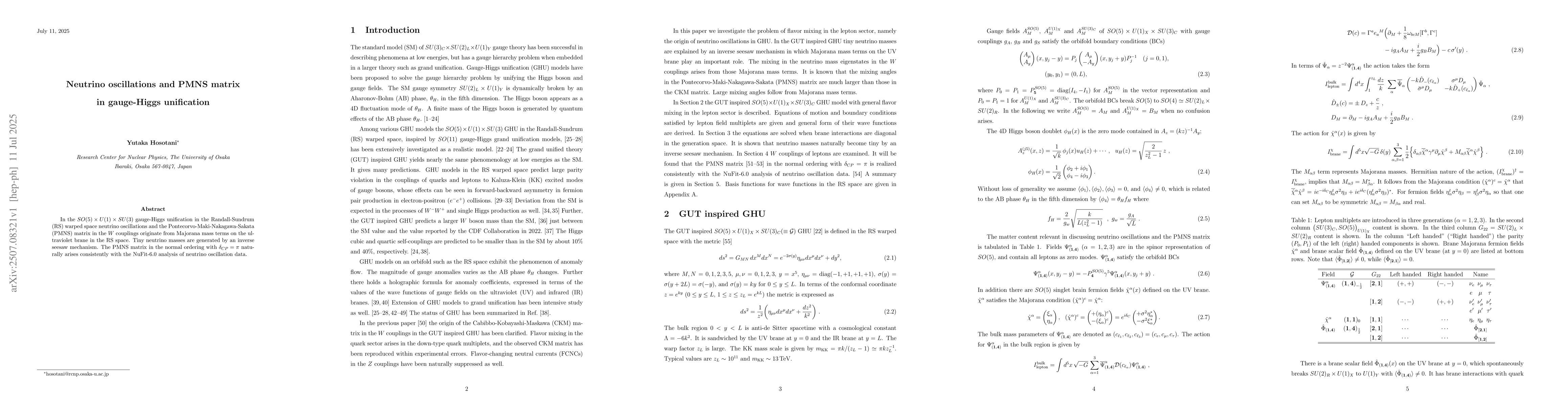 Thumbnail for Neutrino oscillations and PMNS matrix in gauge-Higgs unification