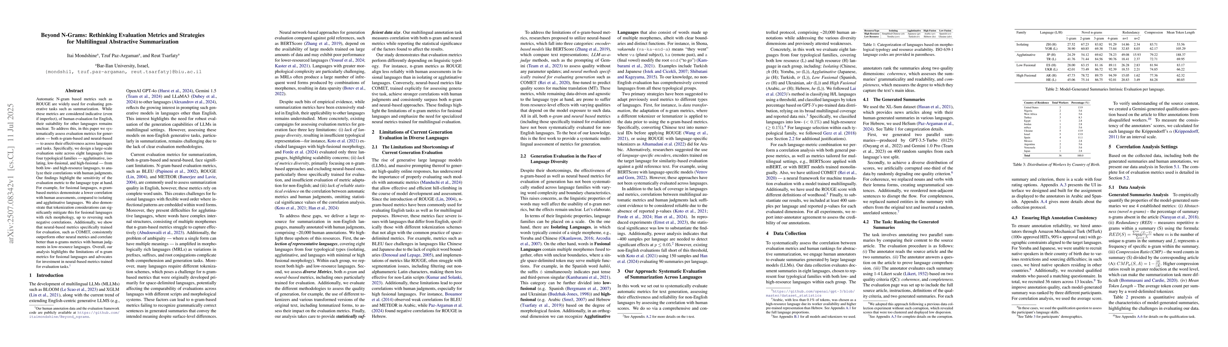 Thumbnail for Beyond N-Grams: Rethinking Evaluation Metrics and Strategies for
  Multilingual Abstractive Summarization