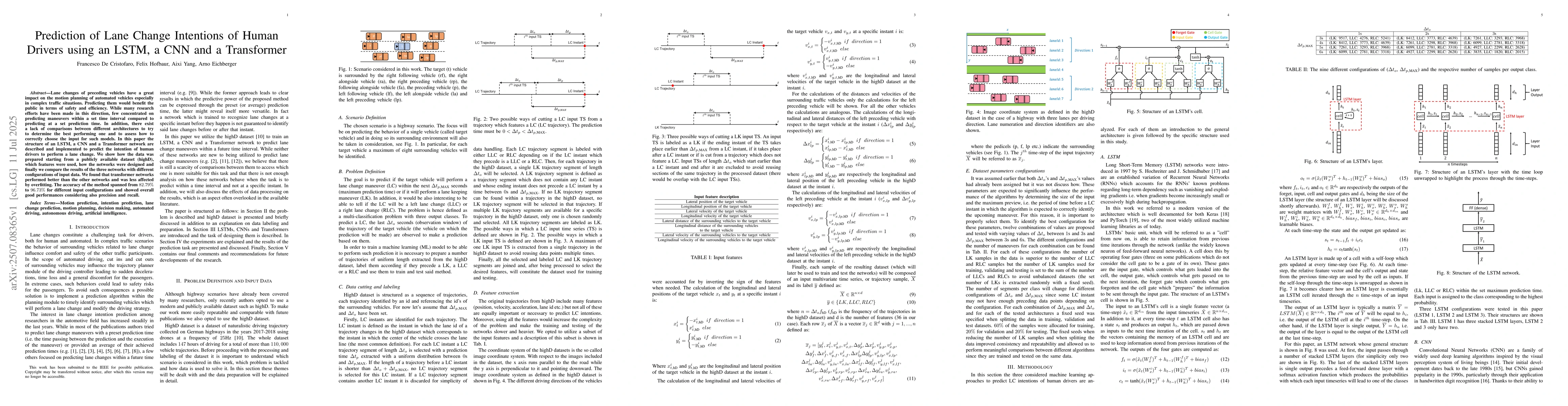 Thumbnail for Prediction of Lane Change Intentions of Human Drivers using an LSTM, a
  CNN and a Transformer