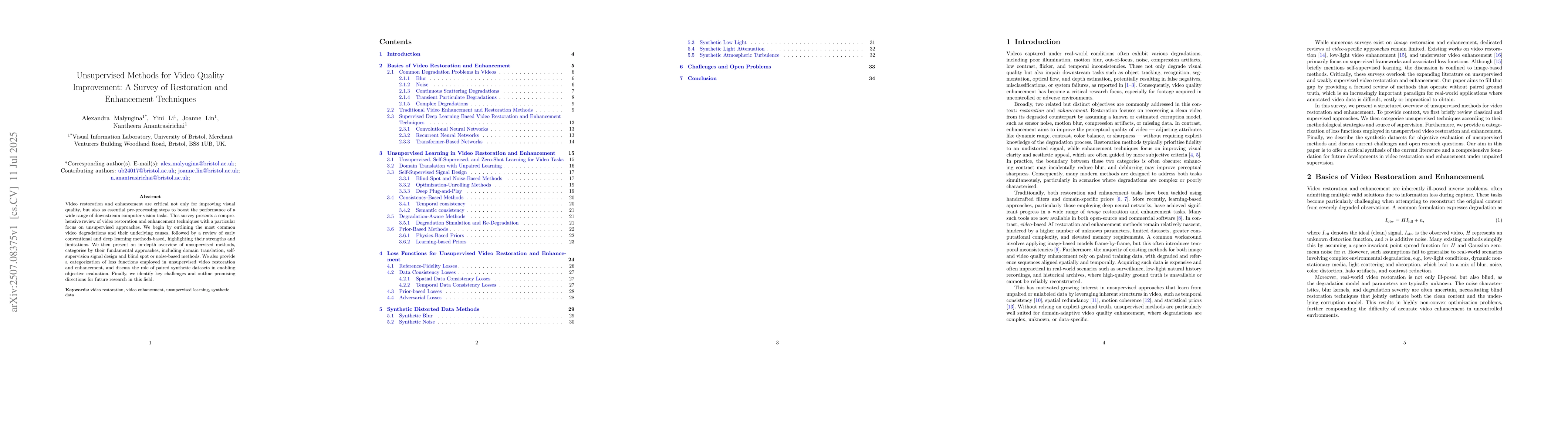 Thumbnail for Unsupervised Methods for Video Quality Improvement: A Survey of
  Restoration and Enhancement Techniques