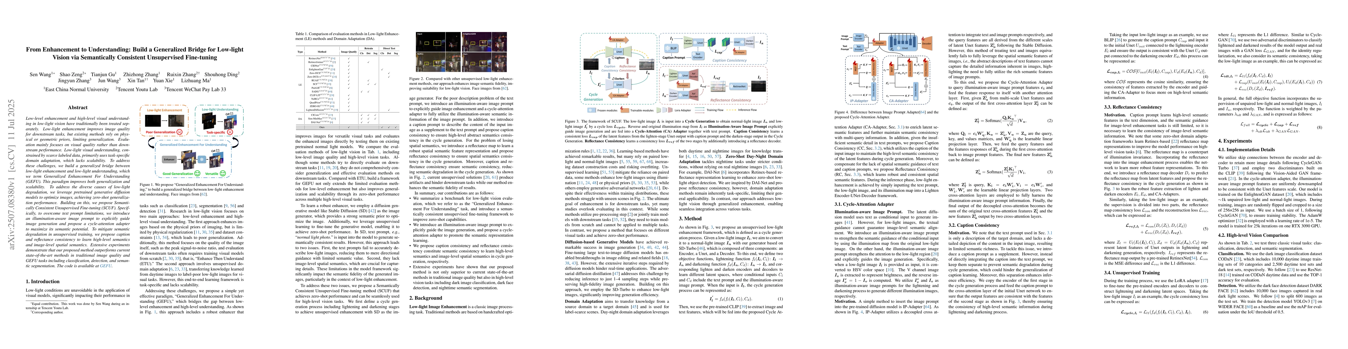 Thumbnail for From Enhancement to Understanding: Build a Generalized Bridge for
  Low-light Vision via Semantically Consistent Unsupervised Fine-tuning