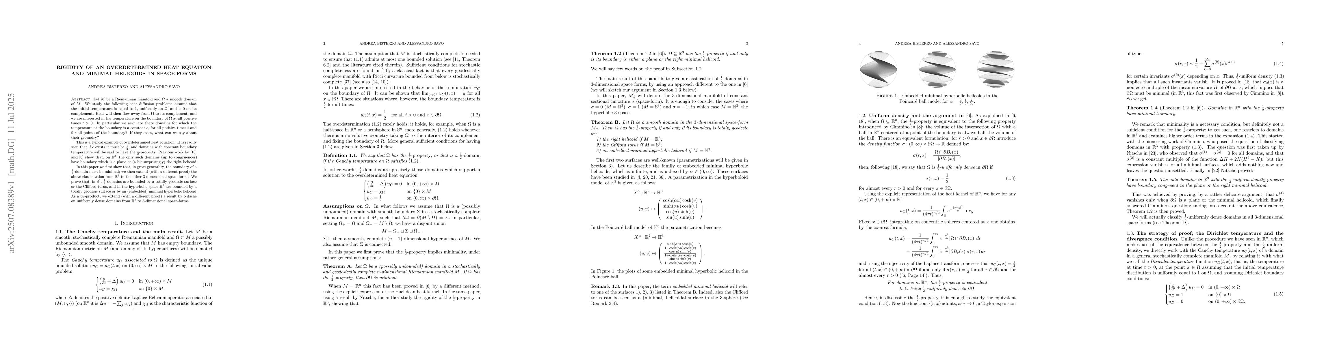 Thumbnail for Rigidity of an overdetermined heat equation and minimal helicoids in
  space-forms