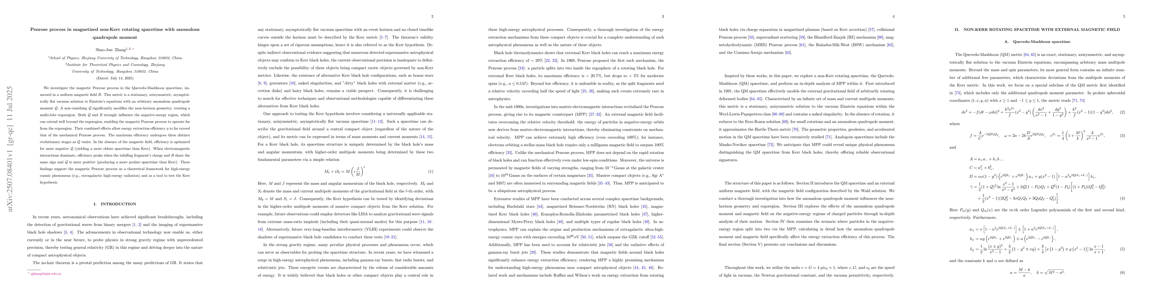 Thumbnail for Penrose process in magnetized non-Kerr rotating spacetime with anomalous
  quadrupole moment