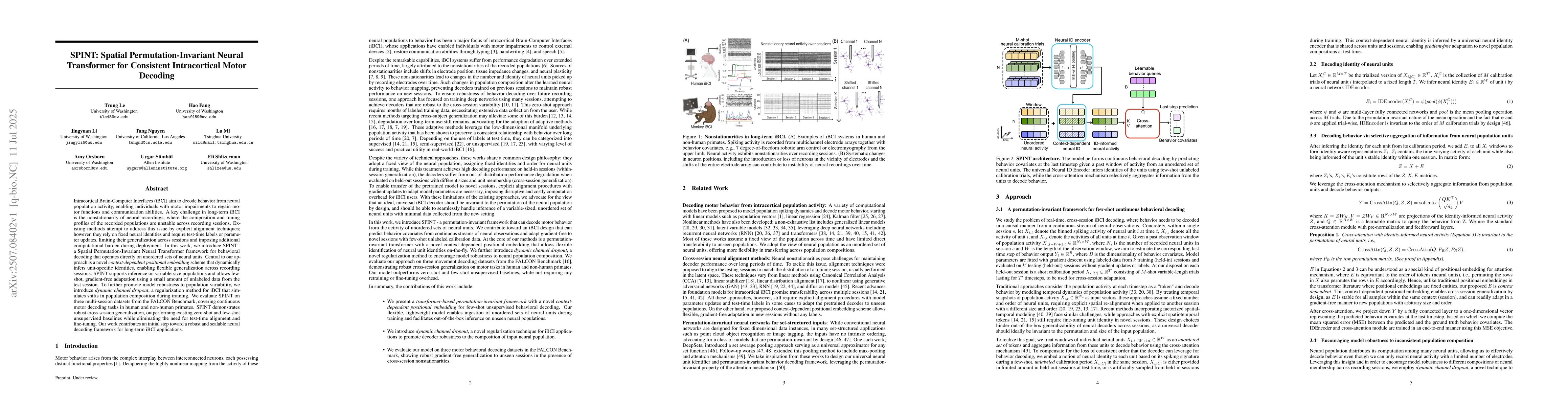 Thumbnail for SPINT: Spatial Permutation-Invariant Neural Transformer for Consistent
  Intracortical Motor Decoding