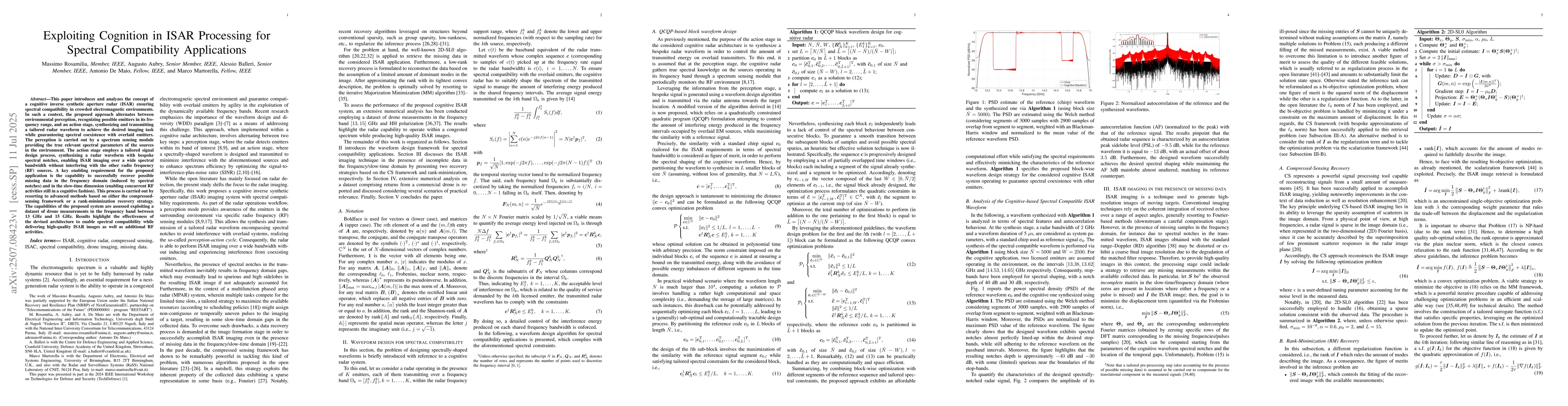 Thumbnail for Exploiting Cognition in ISAR Processing for Spectral Compatibility
  Applications