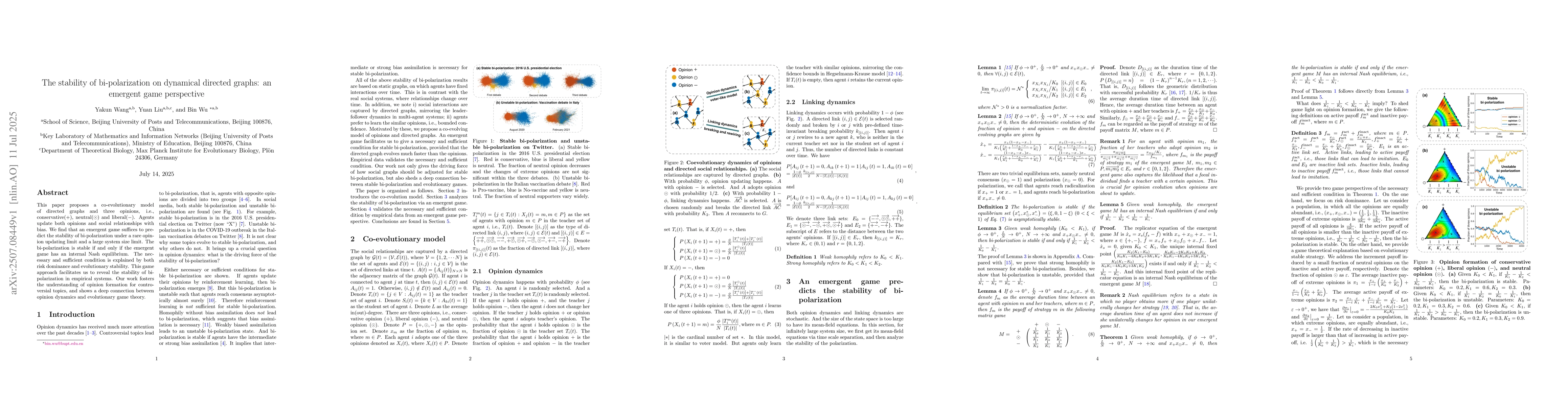 Thumbnail for The stability of bi-polarization on dynamical directed graphs: an
  emergent game perspective