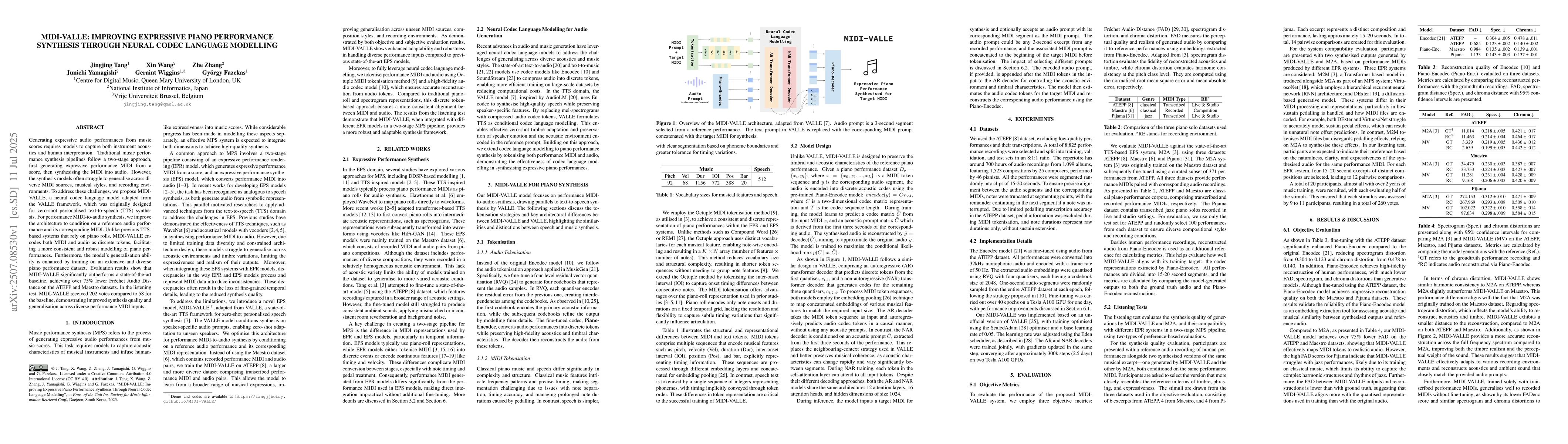 Thumbnail for MIDI-VALLE: Improving Expressive Piano Performance Synthesis Through
  Neural Codec Language Modelling