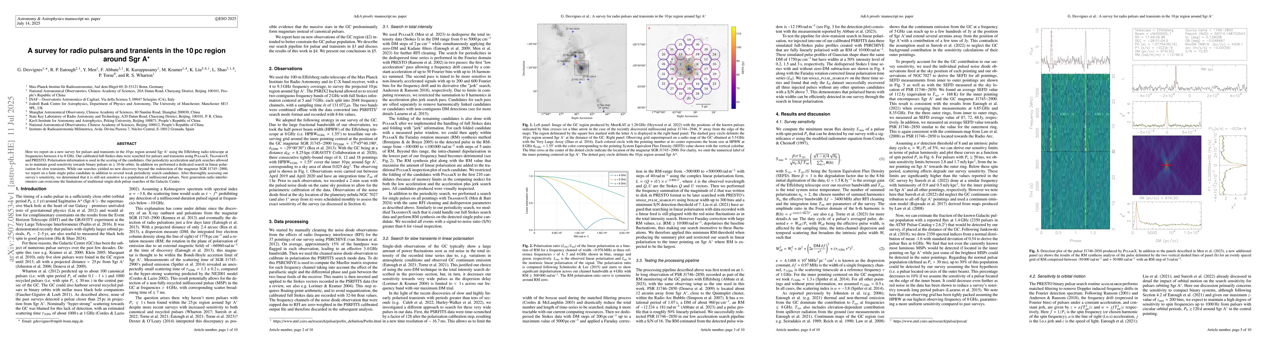 Thumbnail for A survey for radio pulsars and transients in the 10 pc region around Sgr
  A*