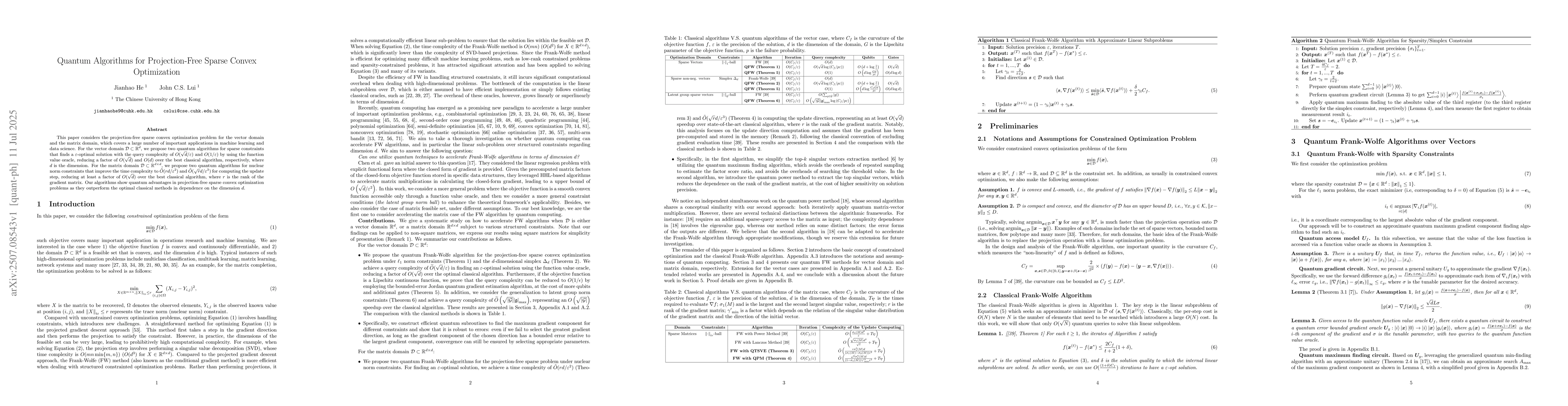 Thumbnail for Quantum Algorithms for Projection-Free Sparse Convex Optimization