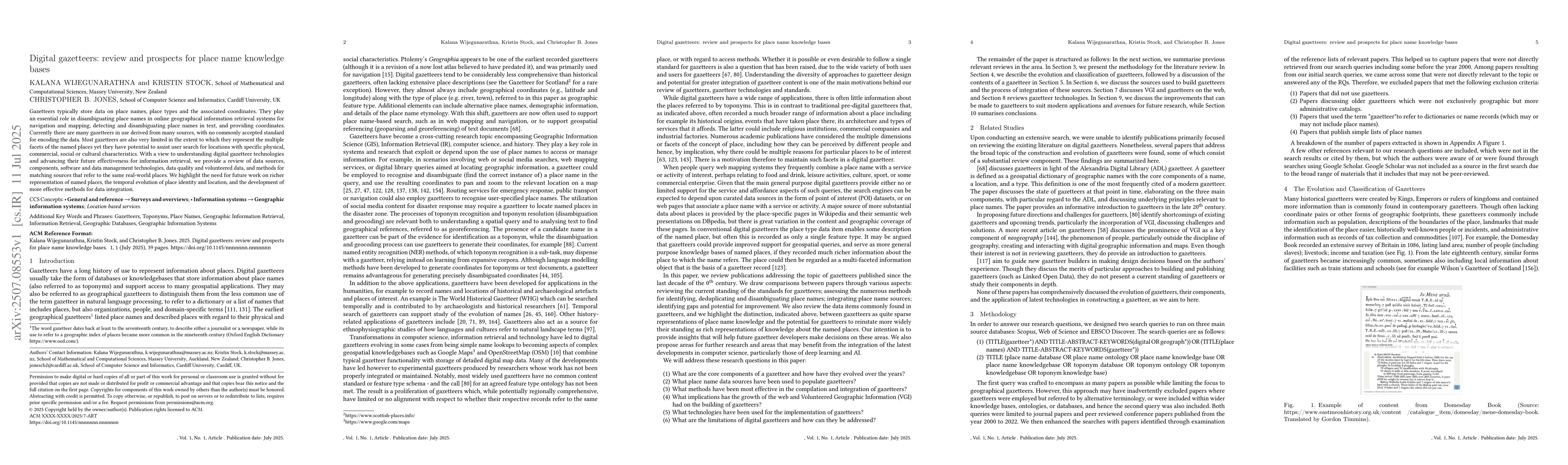 Thumbnail for Digital gazetteers: review and prospects for place name knowledge bases
