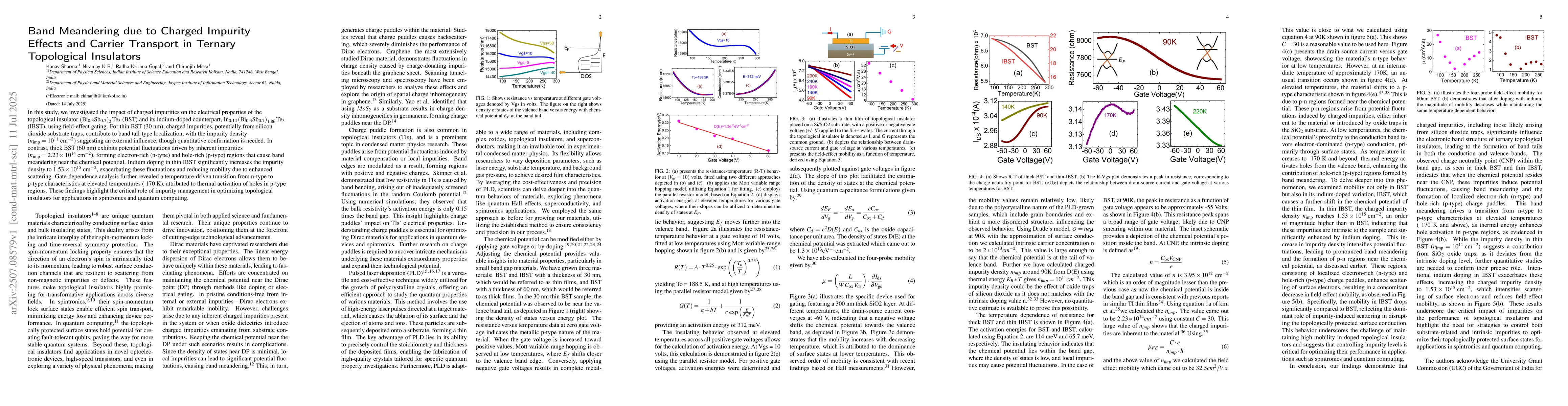Thumbnail for Band Meandering due to Charged Impurity Effects and Carrier Transport in
  Ternary Topological Insulators