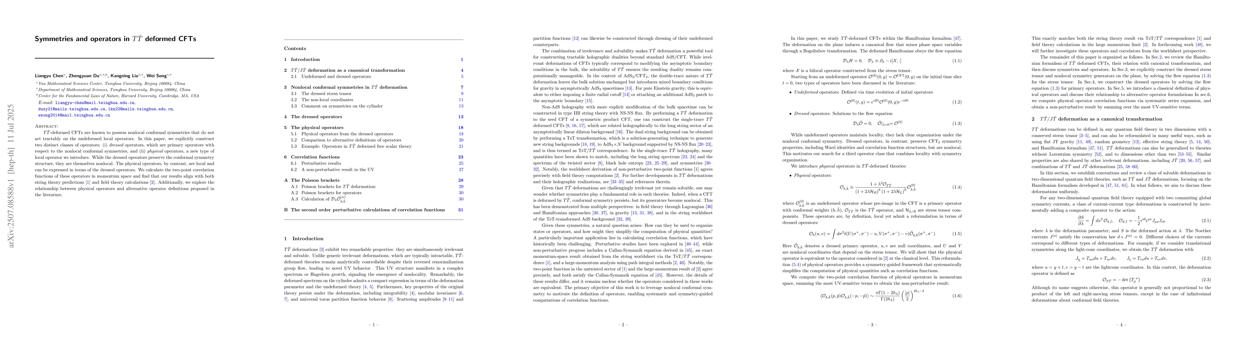 Thumbnail for Symmetries and operators in $T\bar{T}$ deformed CFTs