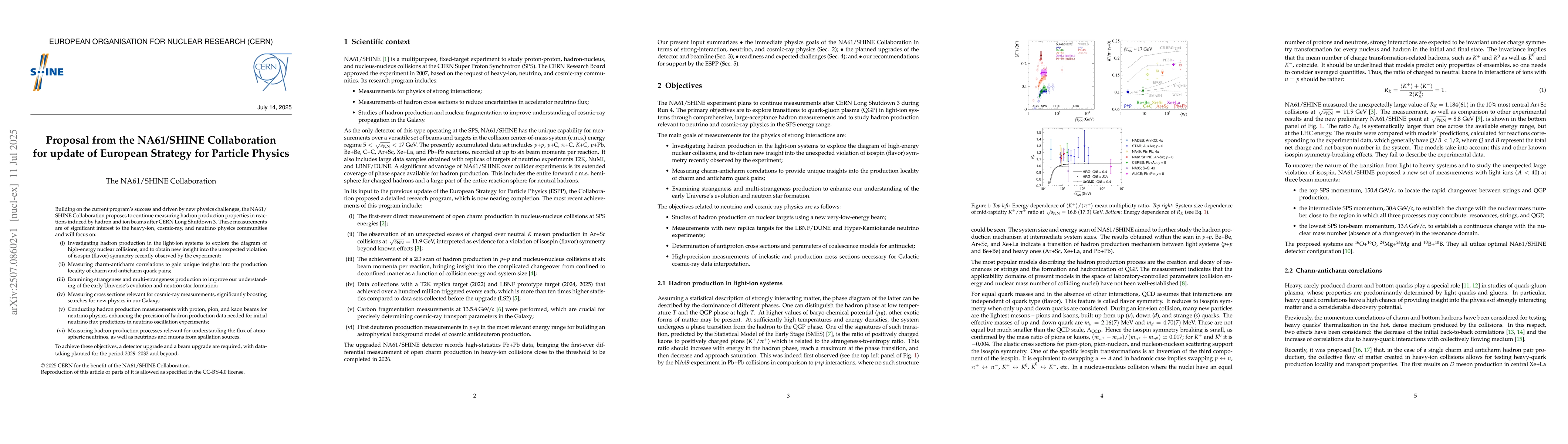 Thumbnail for Proposal from the NA61/SHINE Collaboration for update of European
  Strategy for Particle Physics