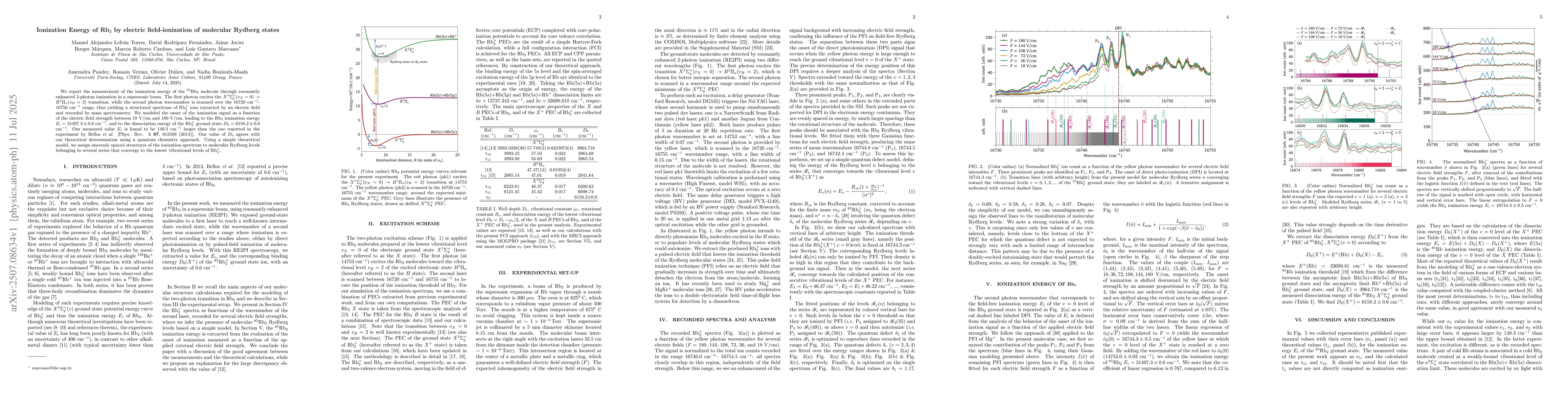 Thumbnail for Ionization Energy of Rb$_2$ by electric field-ionization of molecular
  Rydberg states