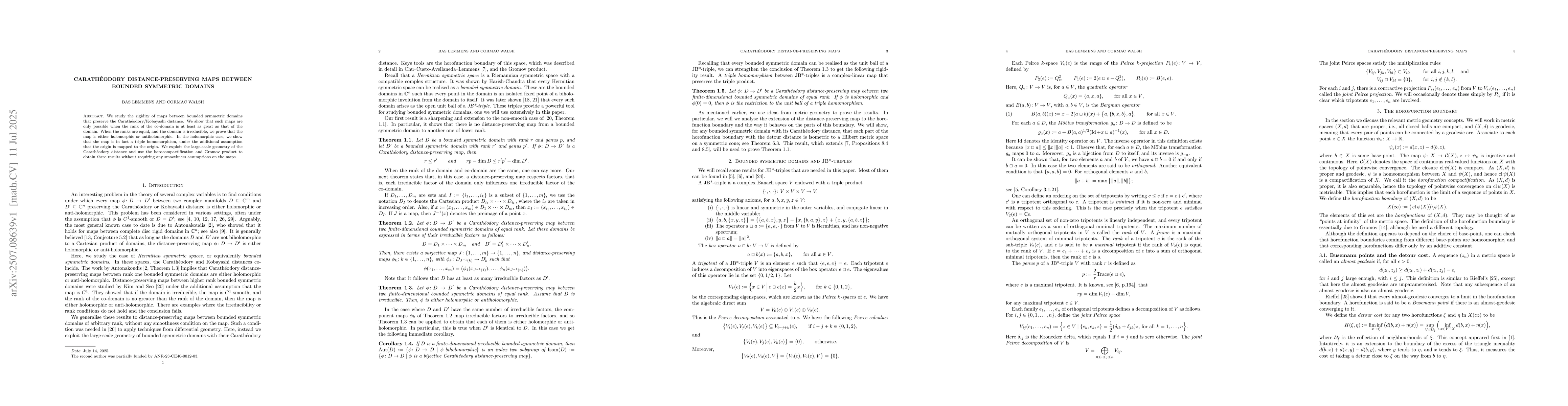 Thumbnail for Carathéodory distance-preserving maps between bounded symmetric
  domains