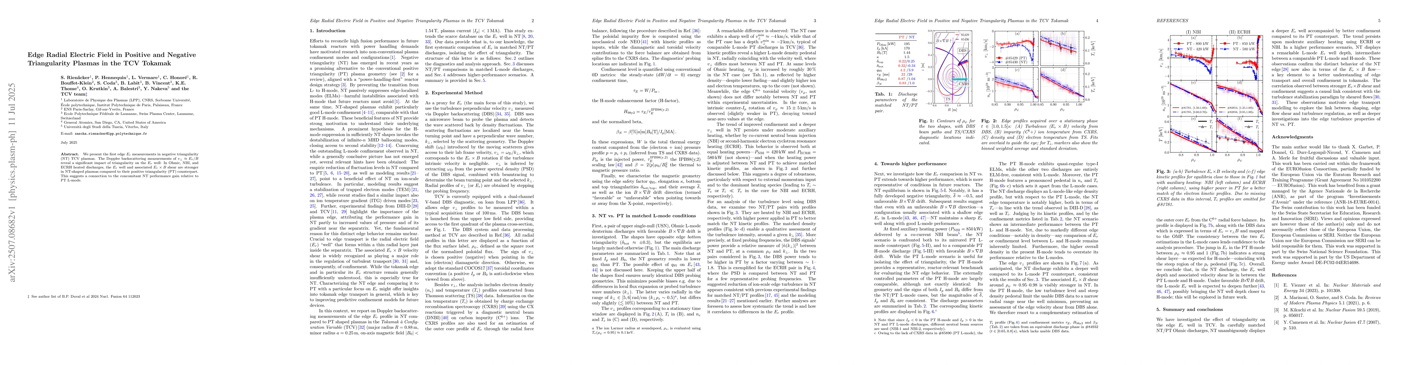 Thumbnail for Edge Radial Electric Field in Positive and Negative Triangularity
  Plasmas in the TCV Tokamak