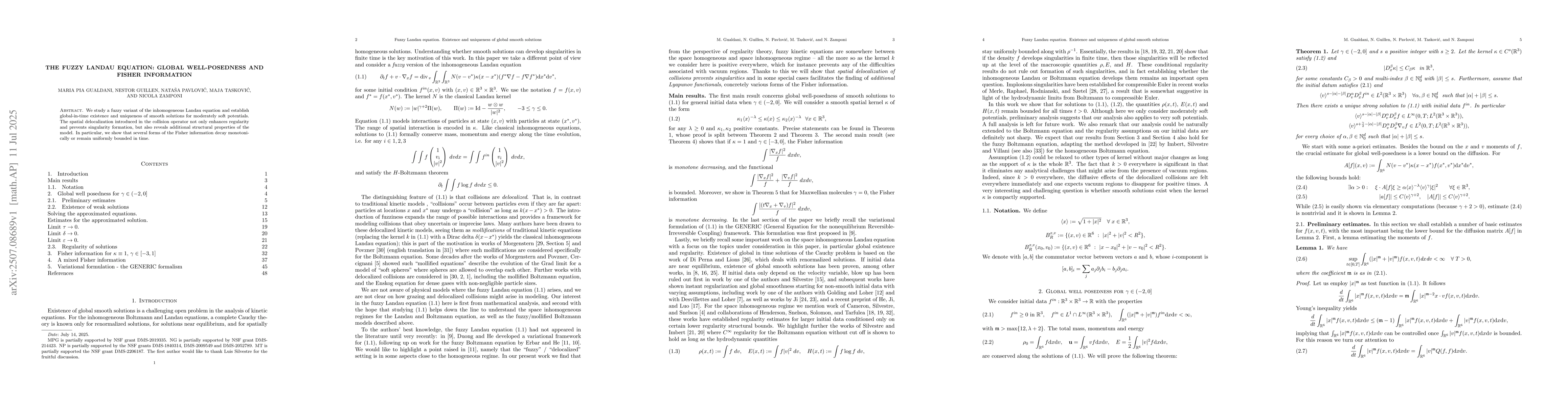 Thumbnail for The fuzzy Landau equation: global well-posedness and Fisher information