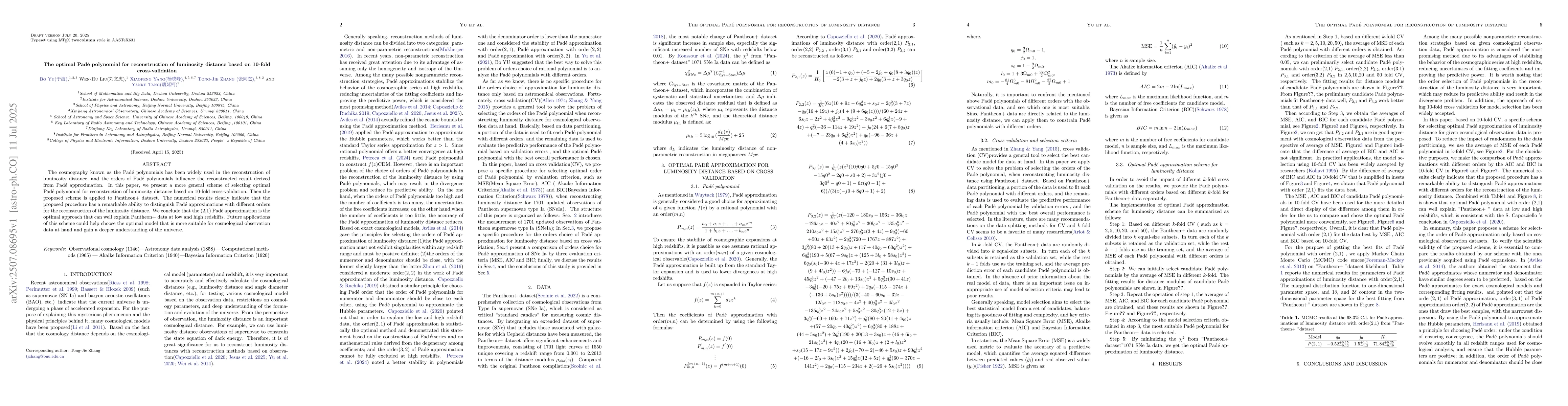 Thumbnail for The optimal Padé polynomial for reconstruction of luminosity
  distance based on 10-fold cross-validation