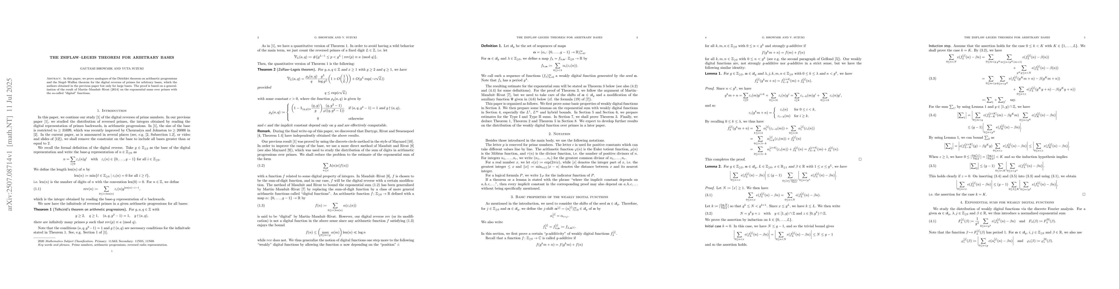 Thumbnail for The Zsiflaw--Legeis theorem for arbitrary bases