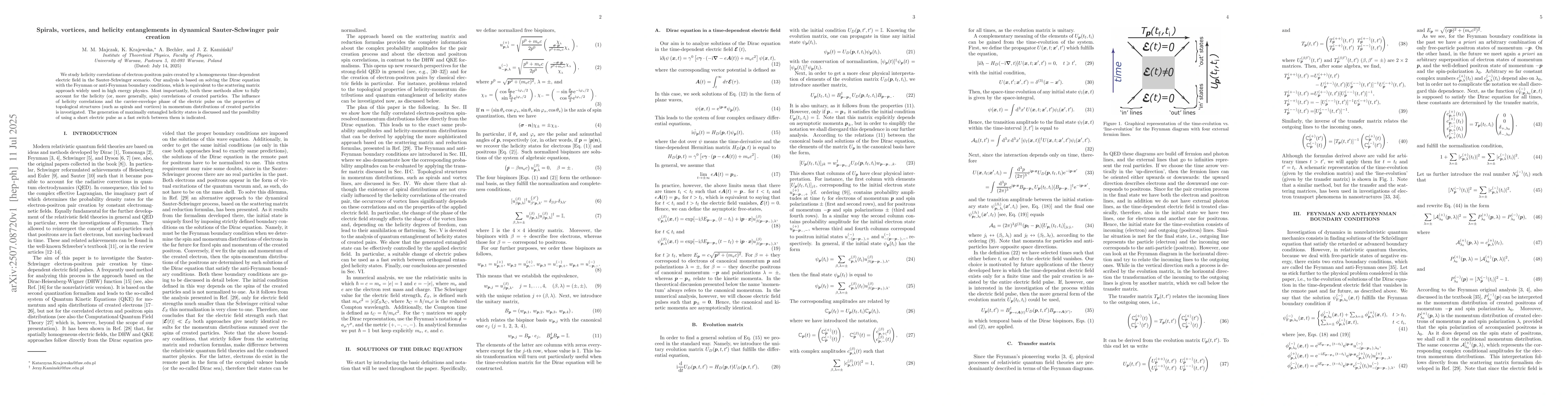 Thumbnail for Spirals, vortices, and helicity entanglements in dynamical
  Sauter-Schwinger pair creation