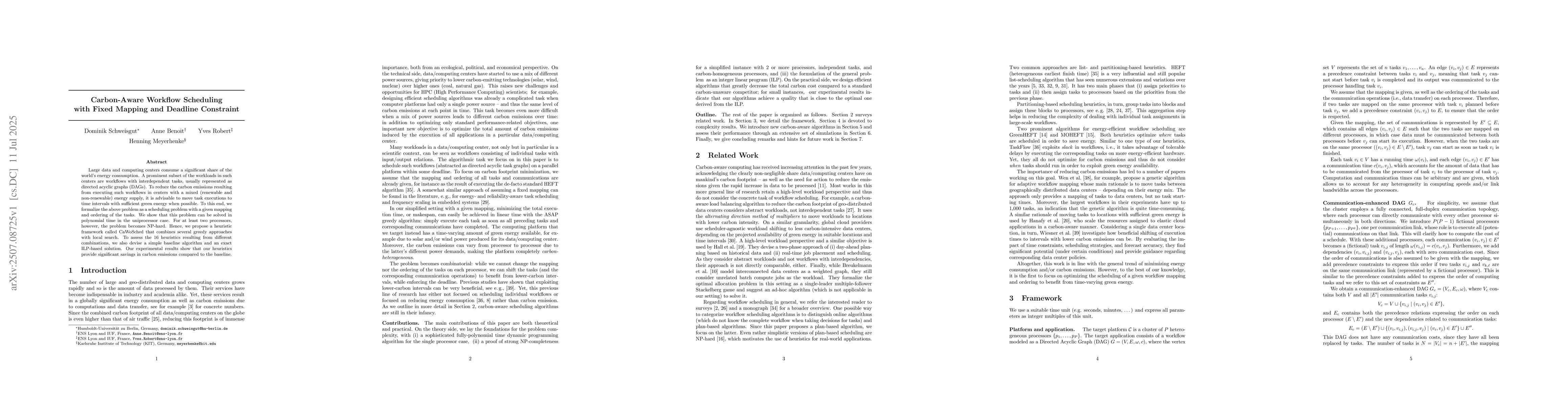 Thumbnail for Carbon-Aware Workflow Scheduling with Fixed Mapping and Deadline
  Constraint