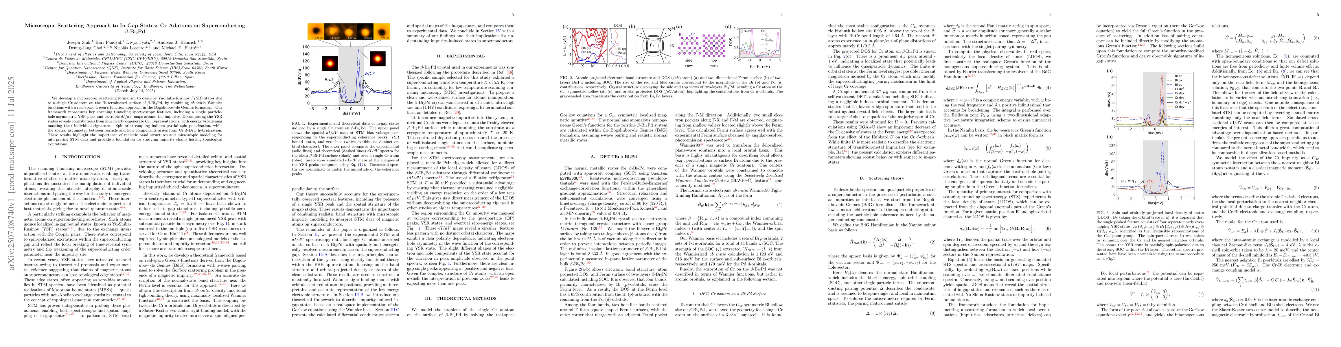 Thumbnail for Microscopic Scattering Approach to In-Gap States: Cr Adatoms on
  Superconducting β-Bi2Pd