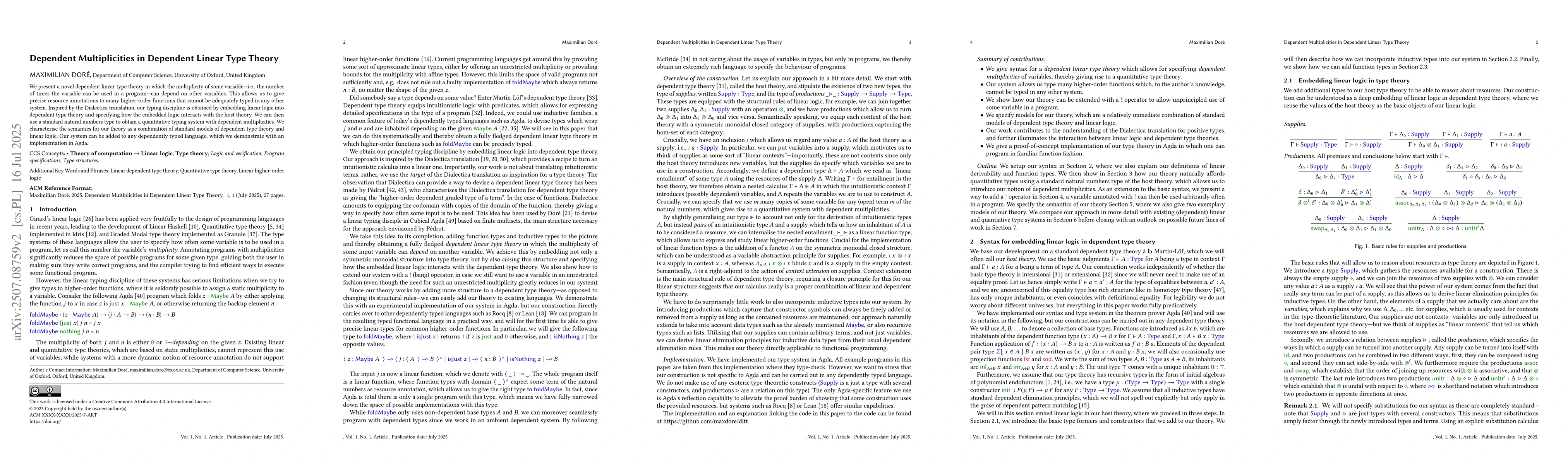 Thumbnail for Dependent Multiplicities in Dependent Linear Type Theory