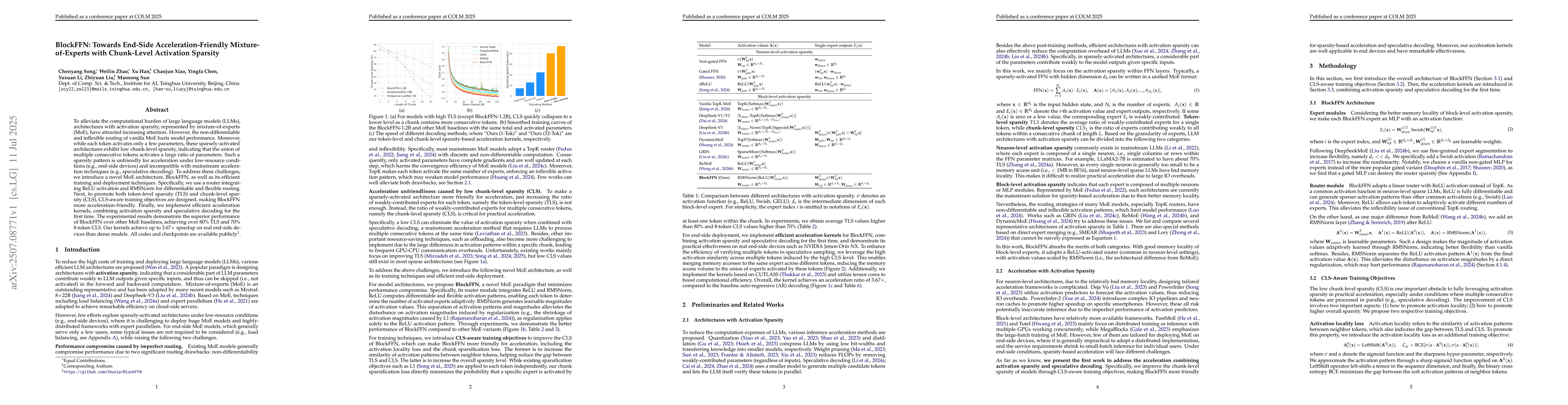 Thumbnail for BlockFFN: Towards End-Side Acceleration-Friendly Mixture-of-Experts with
  Chunk-Level Activation Sparsity