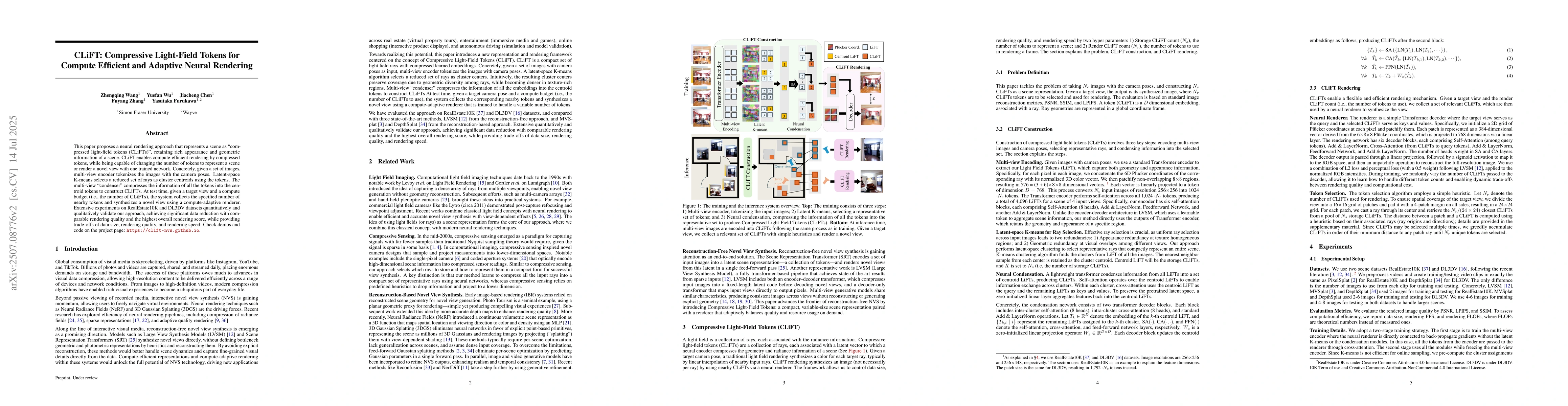Thumbnail for CLiFT: Compressive Light-Field Tokens for Compute-Efficient and Adaptive
  Neural Rendering