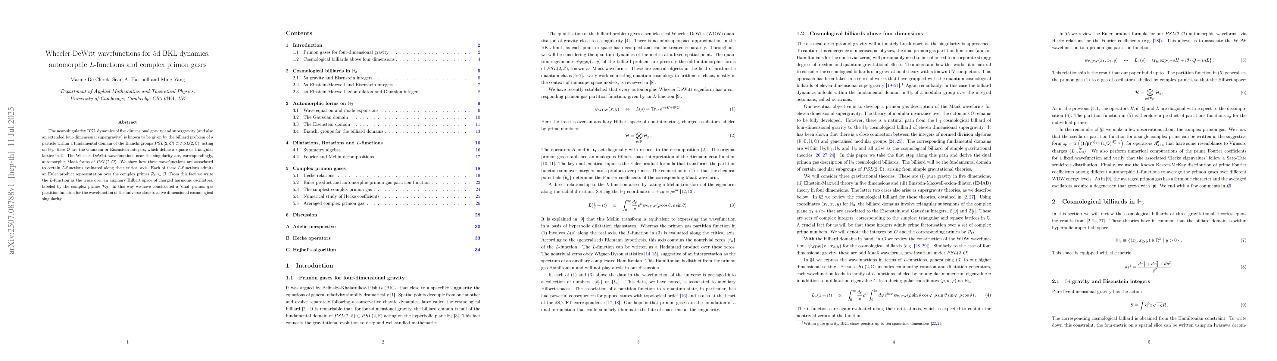 Thumbnail for Wheeler-DeWitt wavefunctions for 5d BKL dynamics, automorphic
  L-functions and complex primon gases