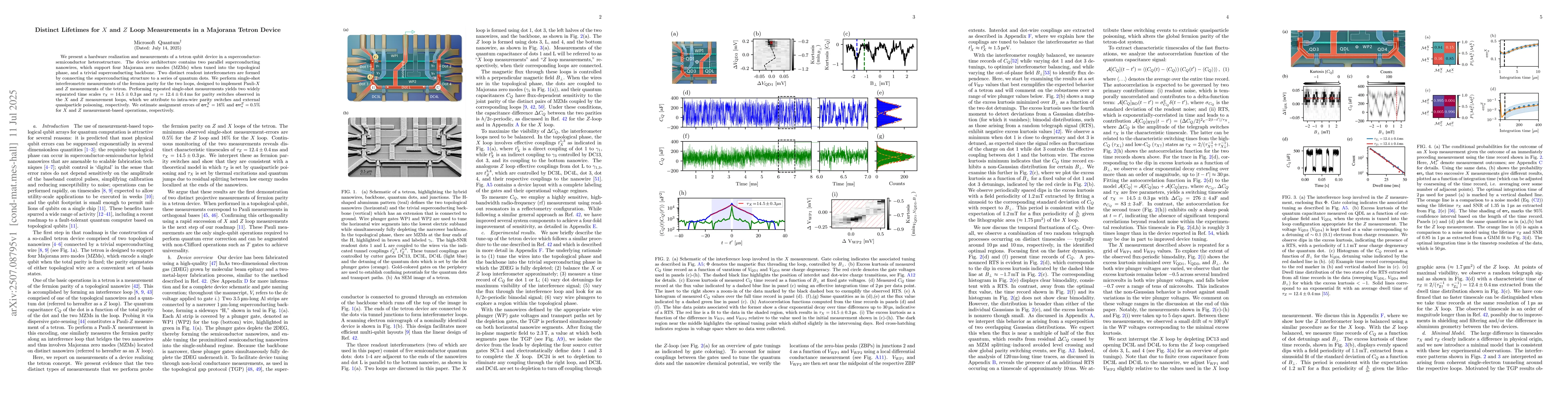 Thumbnail for Distinct Lifetimes for $X$ and $Z$ Loop Measurements in a Majorana
  Tetron Device