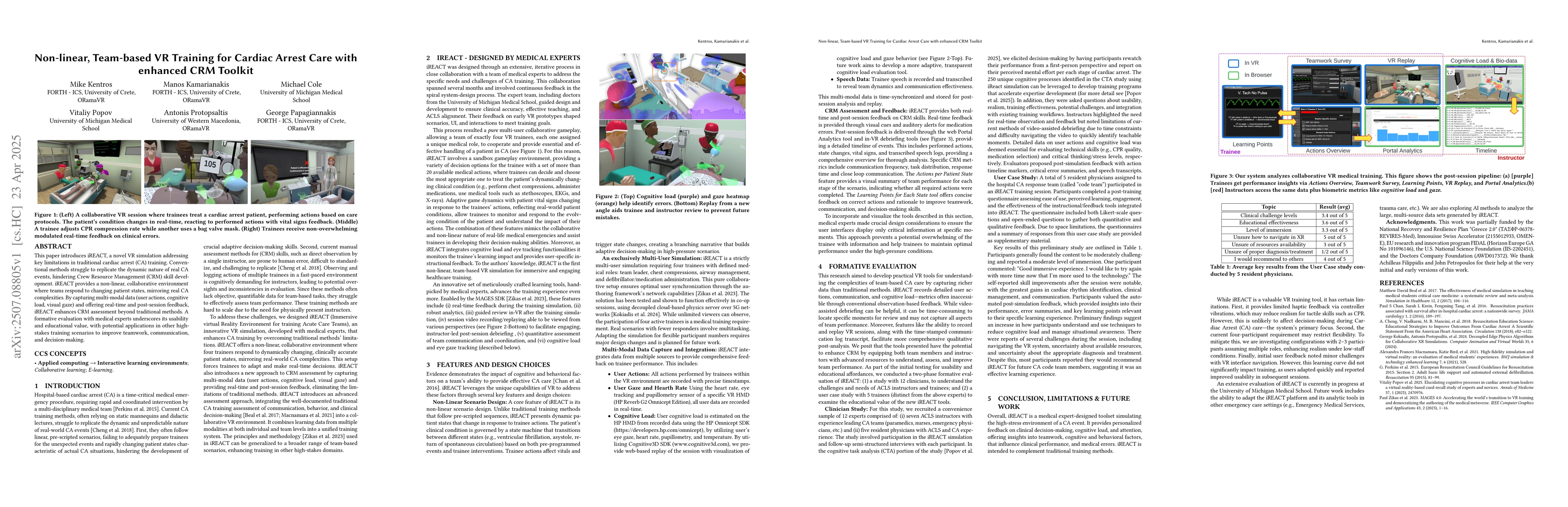 Thumbnail for Non-linear, Team-based VR Training for Cardiac Arrest Care with enhanced
  CRM Toolkit