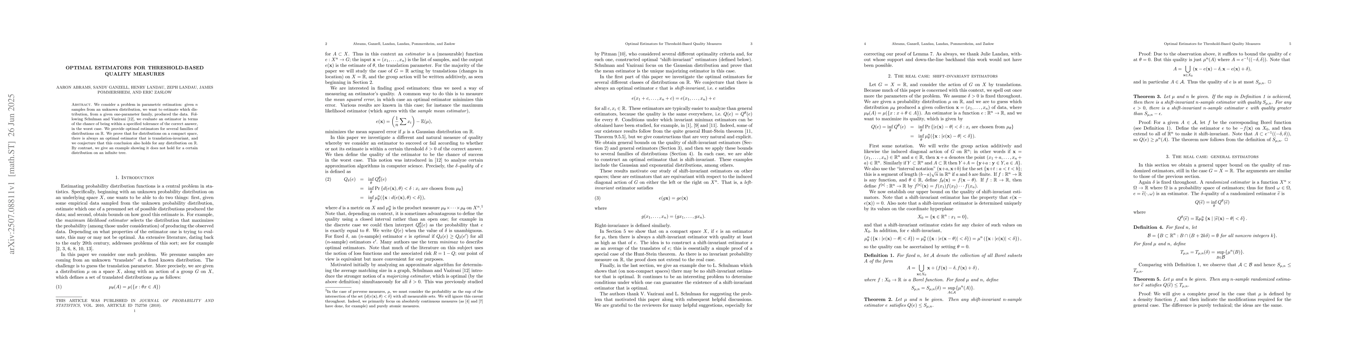 Thumbnail for Optimal estimators for threshold-based quality measures