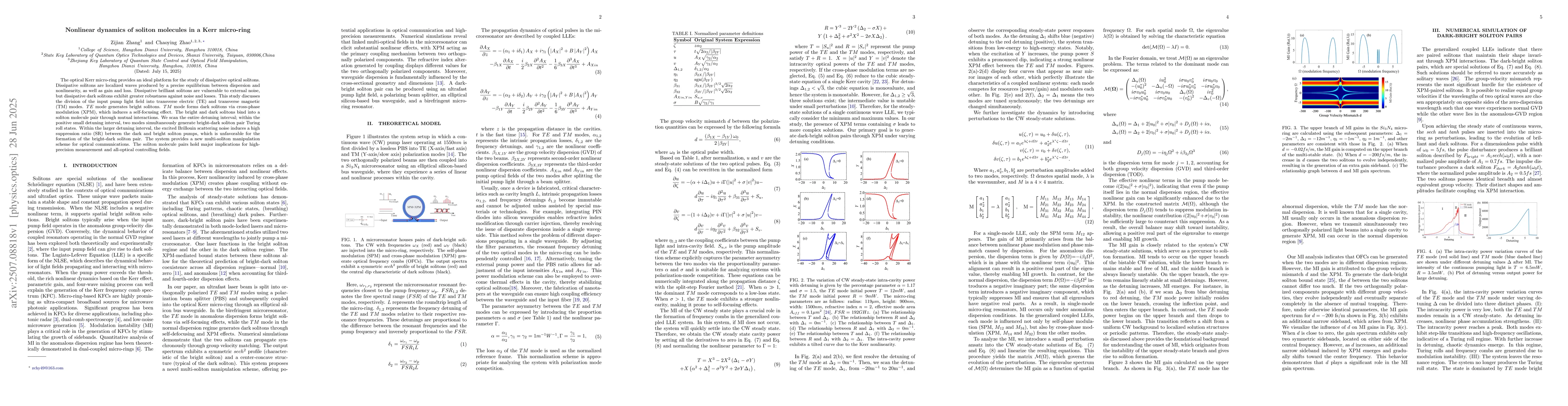 Thumbnail for Nonlinear dynamics of soliton molecules in a Kerr micro-ring