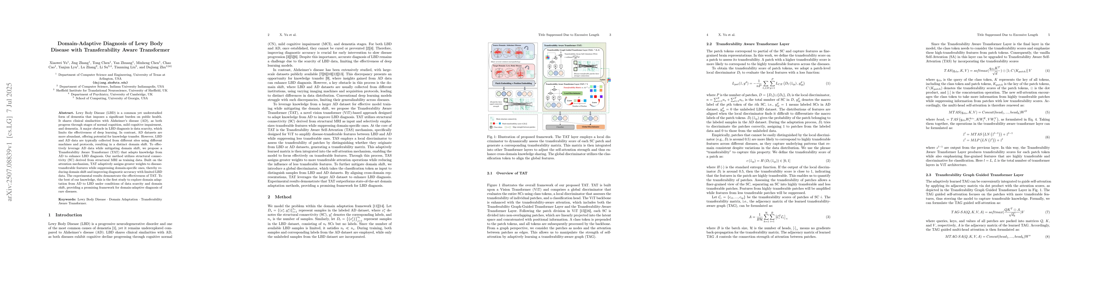 Thumbnail for Domain-Adaptive Diagnosis of Lewy Body Disease with Transferability
  Aware Transformer