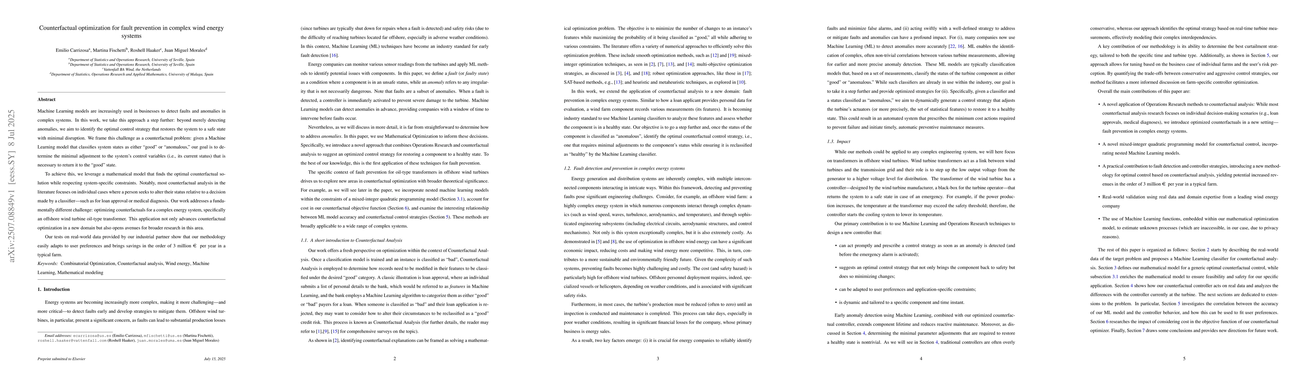 Thumbnail for Counterfactual optimization for fault prevention in complex wind energy
  systems