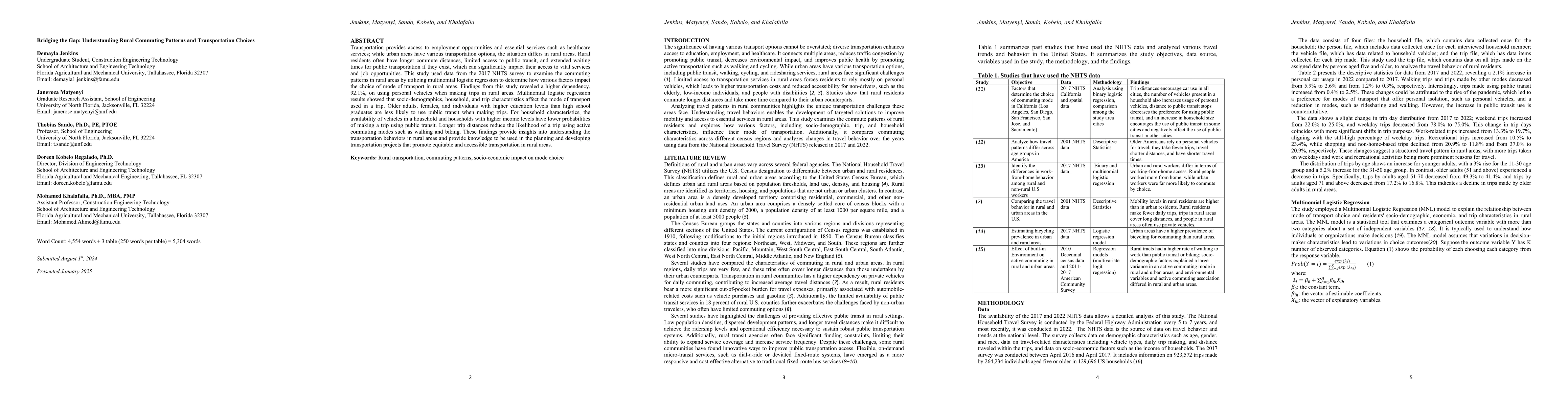 Thumbnail for Bridging the Gap: Understanding Rural Commuting Patterns and
  Transportation Choices