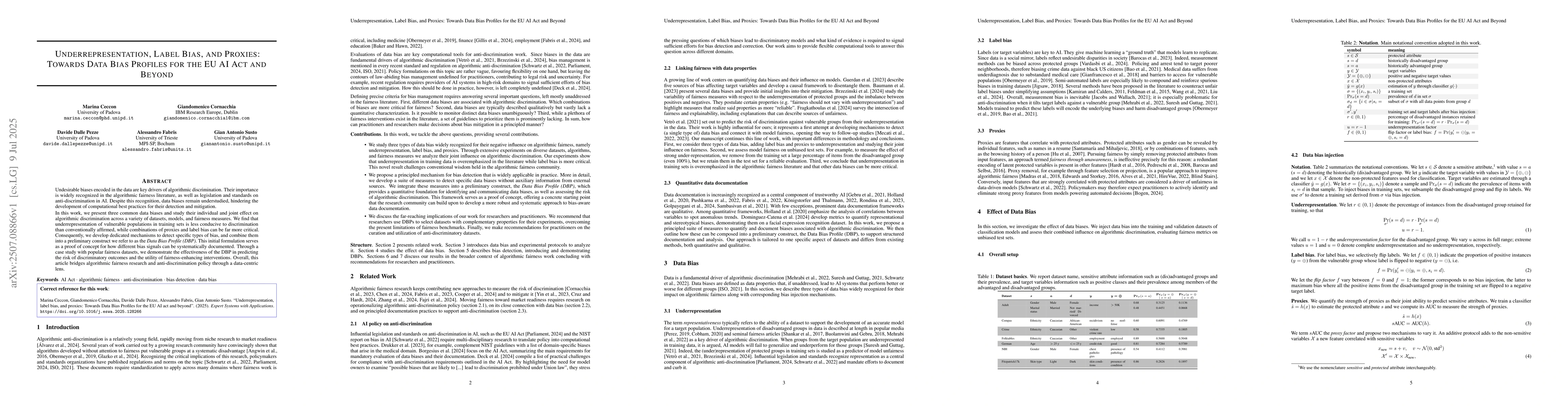 Thumbnail for Underrepresentation, Label Bias, and Proxies: Towards Data Bias Profiles
  for the EU AI Act and Beyond