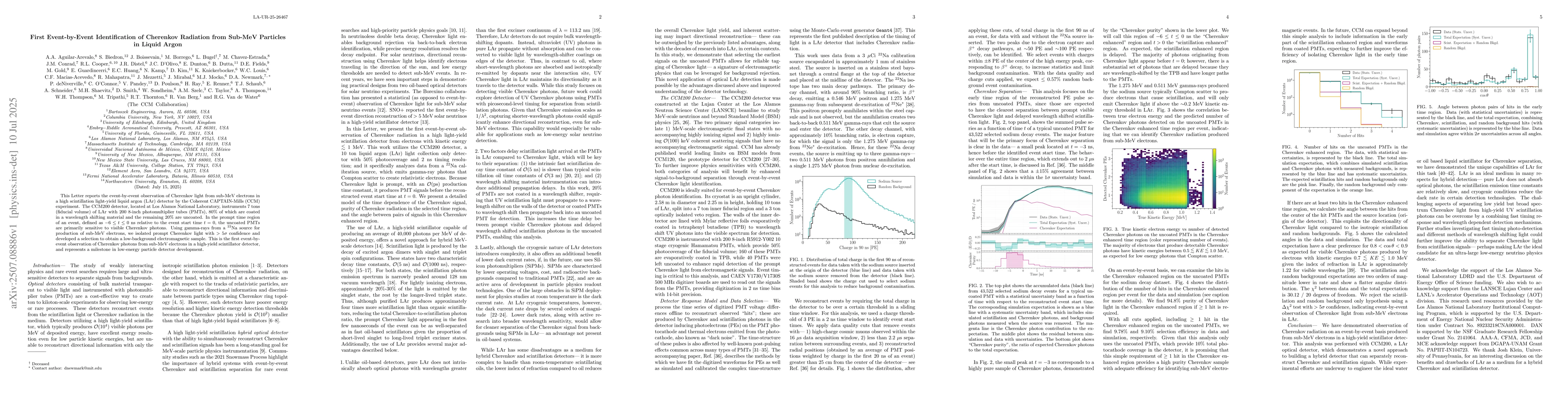 Thumbnail for First Event-by-Event Identification of Cherenkov Radiation from Sub-MeV
  Particles in Liquid Argon