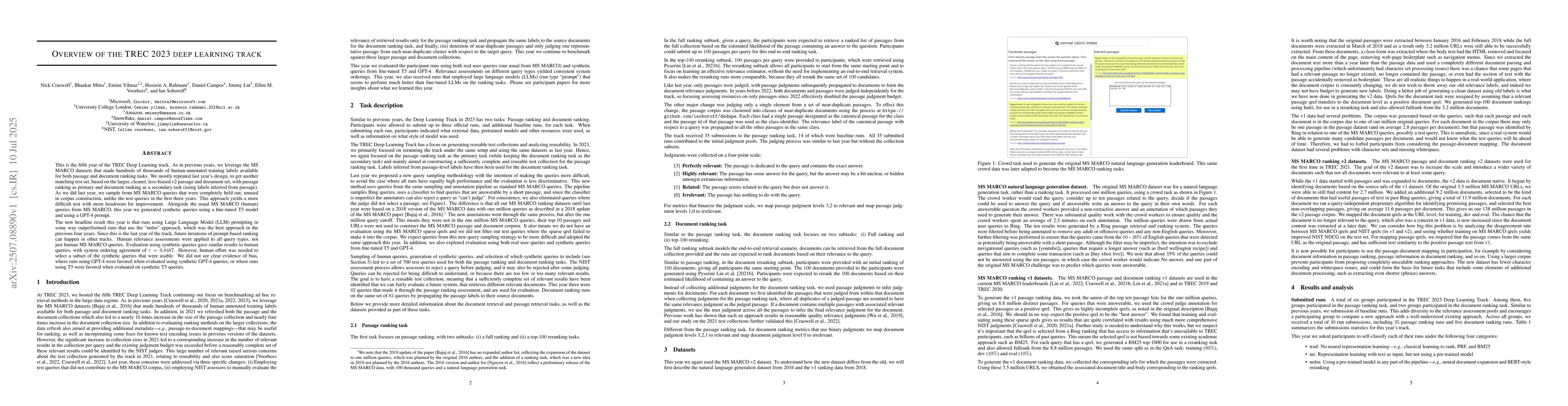 Thumbnail for Overview of the TREC 2023 deep learning track