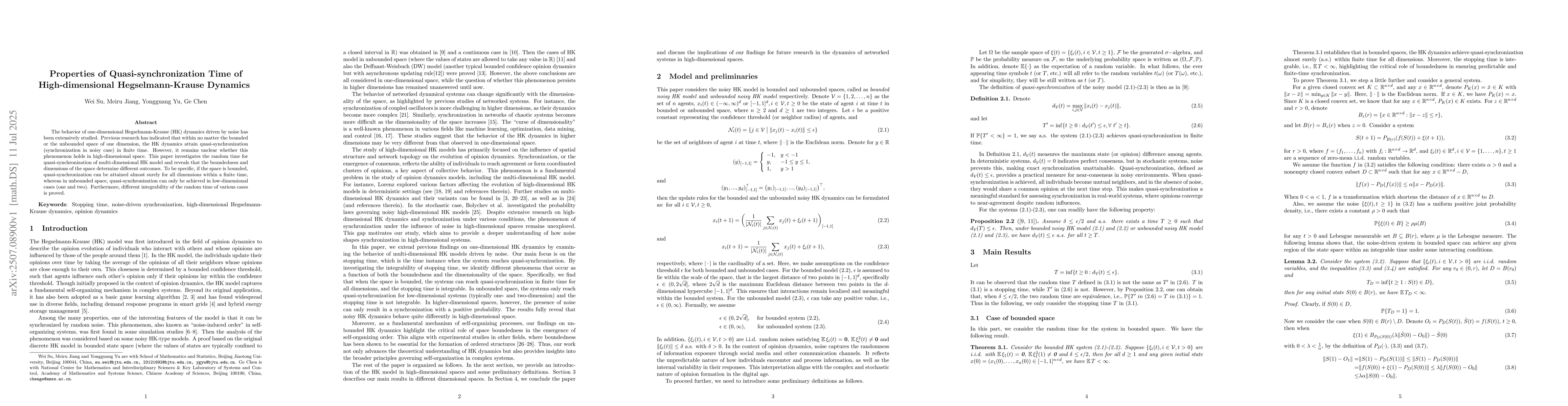 Thumbnail for Properties of Quasi-synchronization Time of High-dimensional
  Hegselmann-Krause Dynamics