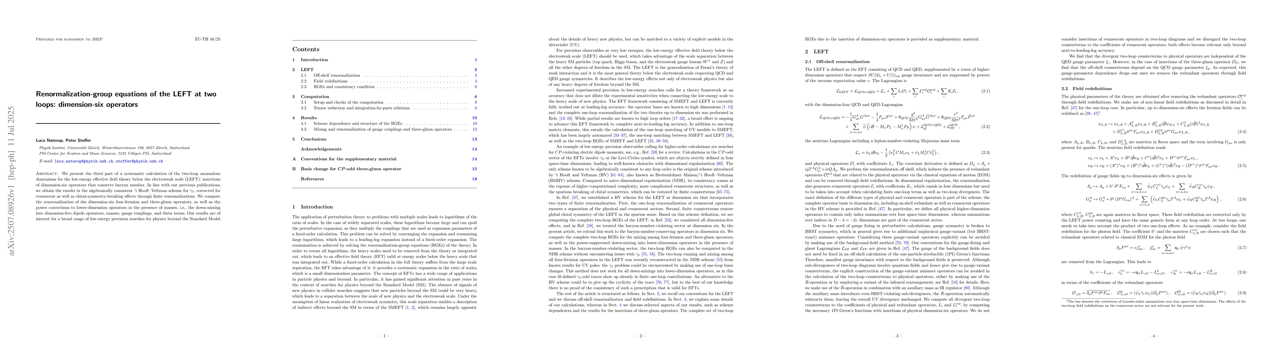 Thumbnail for Renormalization-group equations of the LEFT at two loops: dimension-six
  operators