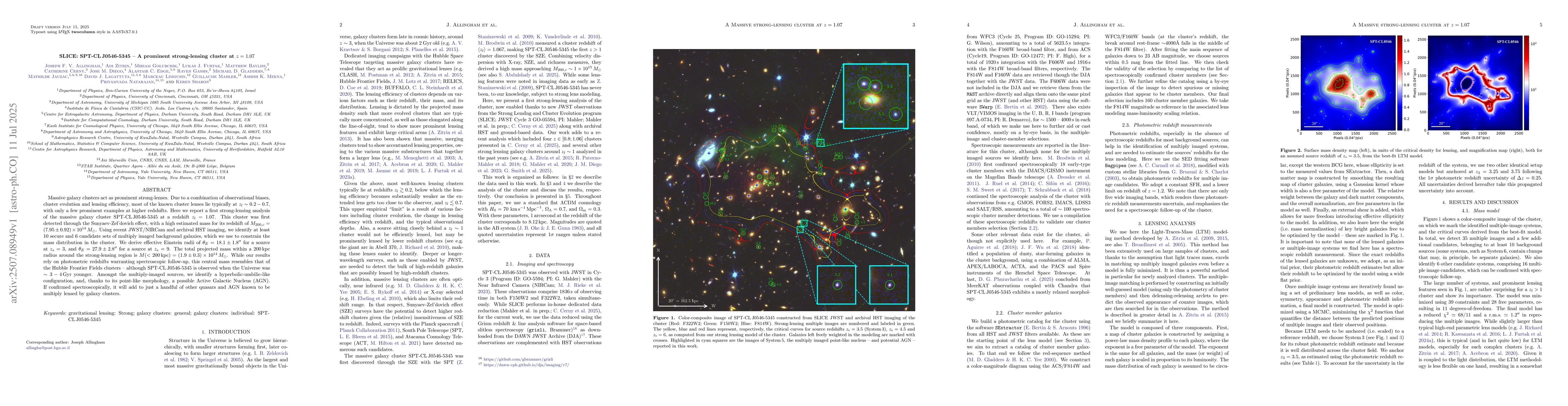 Thumbnail for SLICE: SPT-CL J0546-5345 -- A prominent strong-lensing cluster at
  $z=1.07$