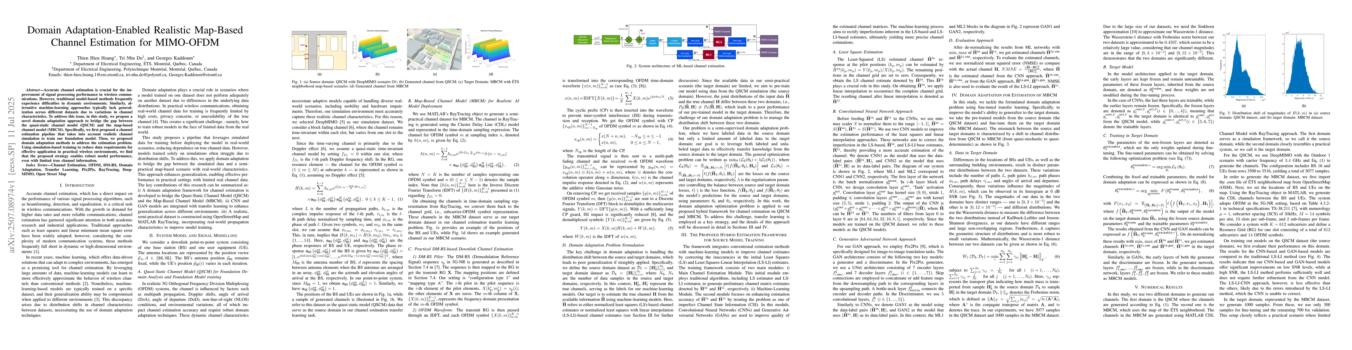 Thumbnail for Domain Adaptation-Enabled Realistic Map-Based Channel Estimation for
  MIMO-OFDM