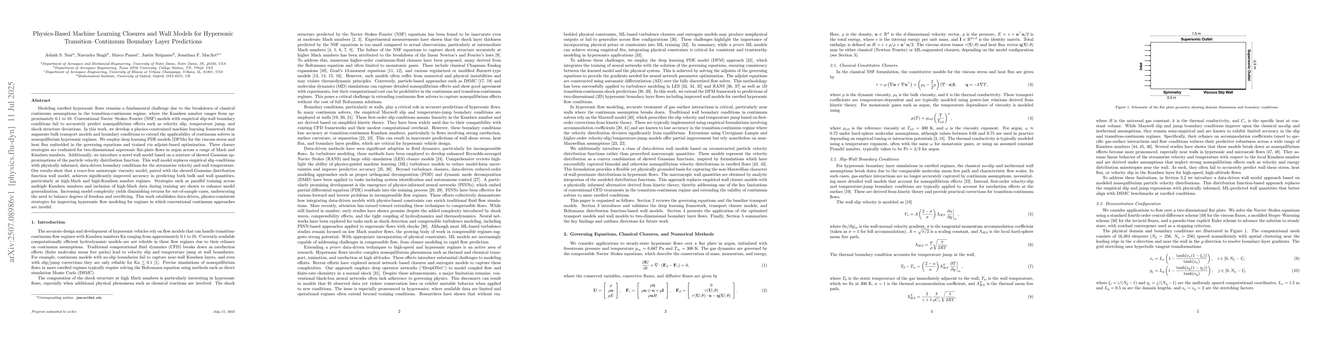 Thumbnail for Physics-Based Machine Learning Closures and Wall Models for Hypersonic
  Transition-Continuum Boundary Layer Predictions
